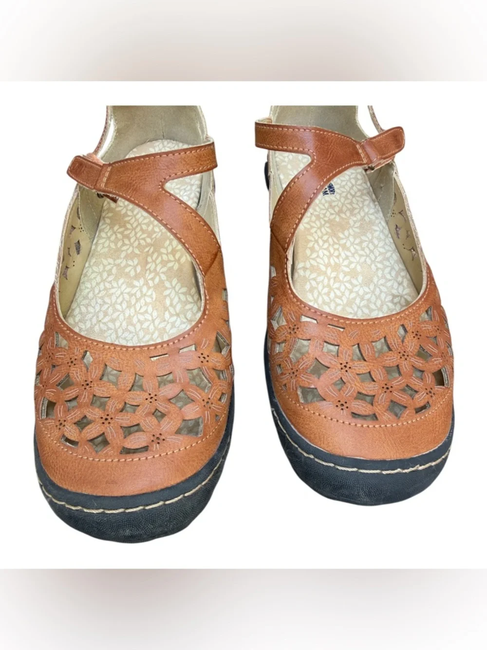 JBU Jambu Women’s 9 1/2 Bellerose Brown Floral Cutout Memory Foam Comfort Shoes